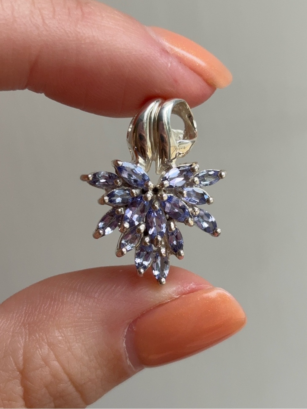 Sterling Silver Natural Tanzanite Marquise Gemstone Sunburst Cluster Pendant